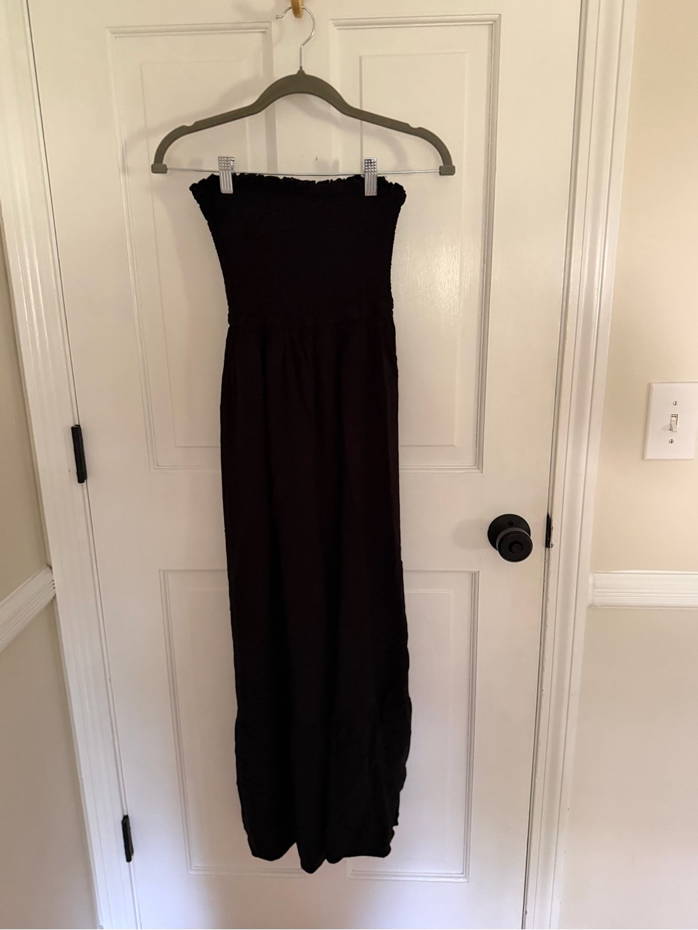 Classic Strapless Smocked Maxi Dress in Black